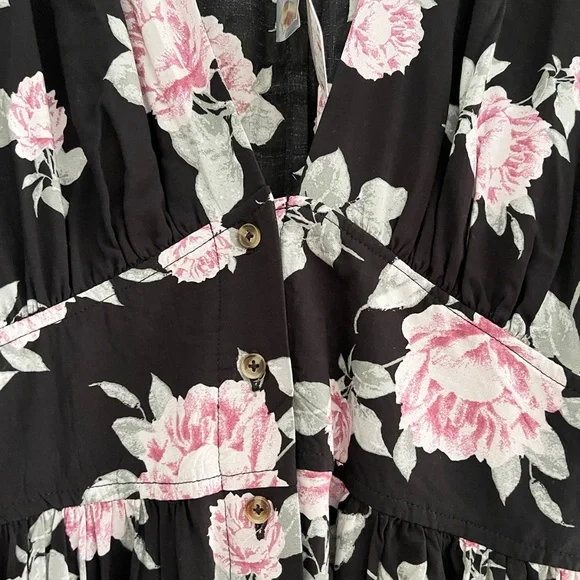 FREE PEOPLE Love of My Life Midi dress black with pink green flower print NWT - Picture 3 of 13